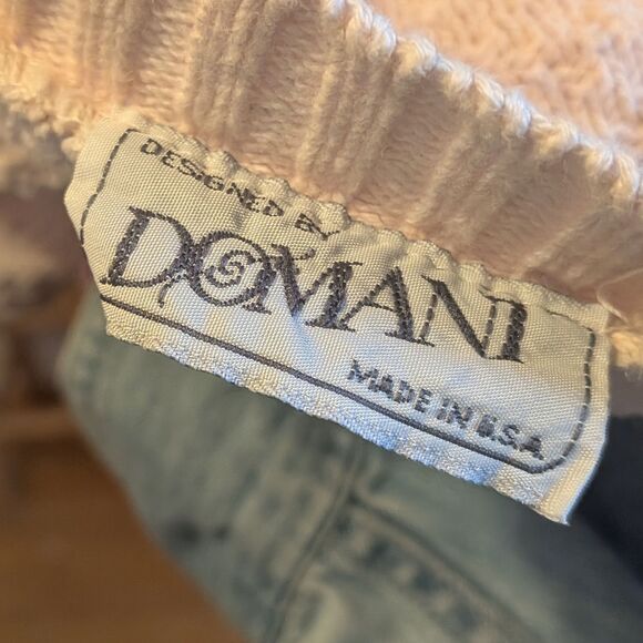 Vintage 90s Pink Sweater Domani V-Neck Varsity Pullover Preppy Size Large - Picture 7 of 7